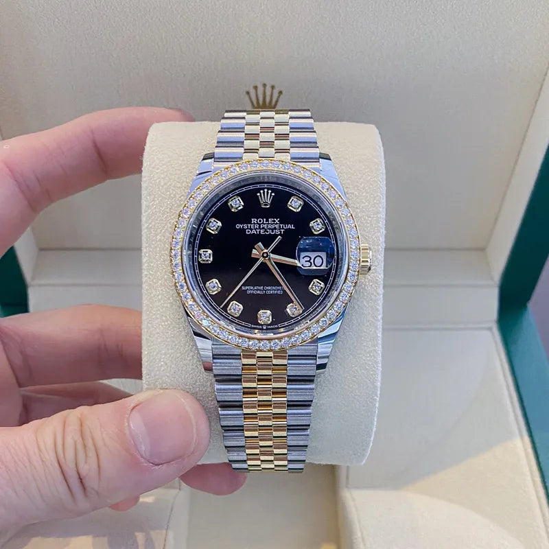 Womens Gold Datejust Watch 16233 40mm Black Dial Jubilee Band New