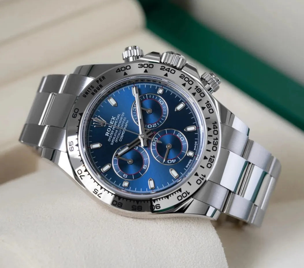 Daytona Blue Dial White Gold Chronograph Mens Watch