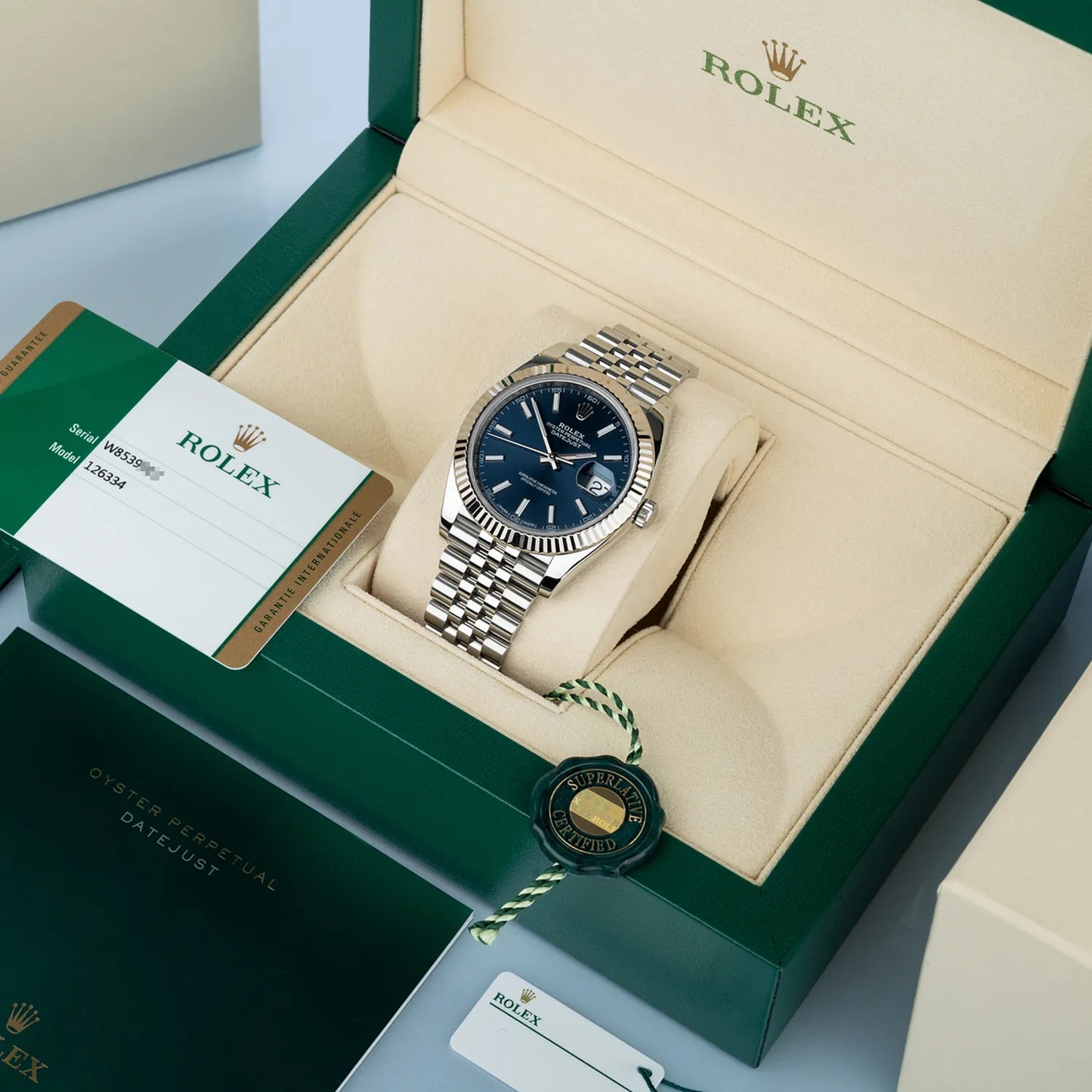 Datejust 41mm Oystersteel and white gold Bright Blue Dial 126334-0002