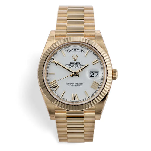 228238 DAY-DATE 40MM PRESIDENT 18K YELLOW GOLD SILVER ROMAN DIAL