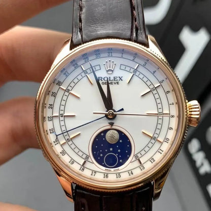Cellini Moonphase White Dial Rose Gold 39mm Mens Watch 50535 New