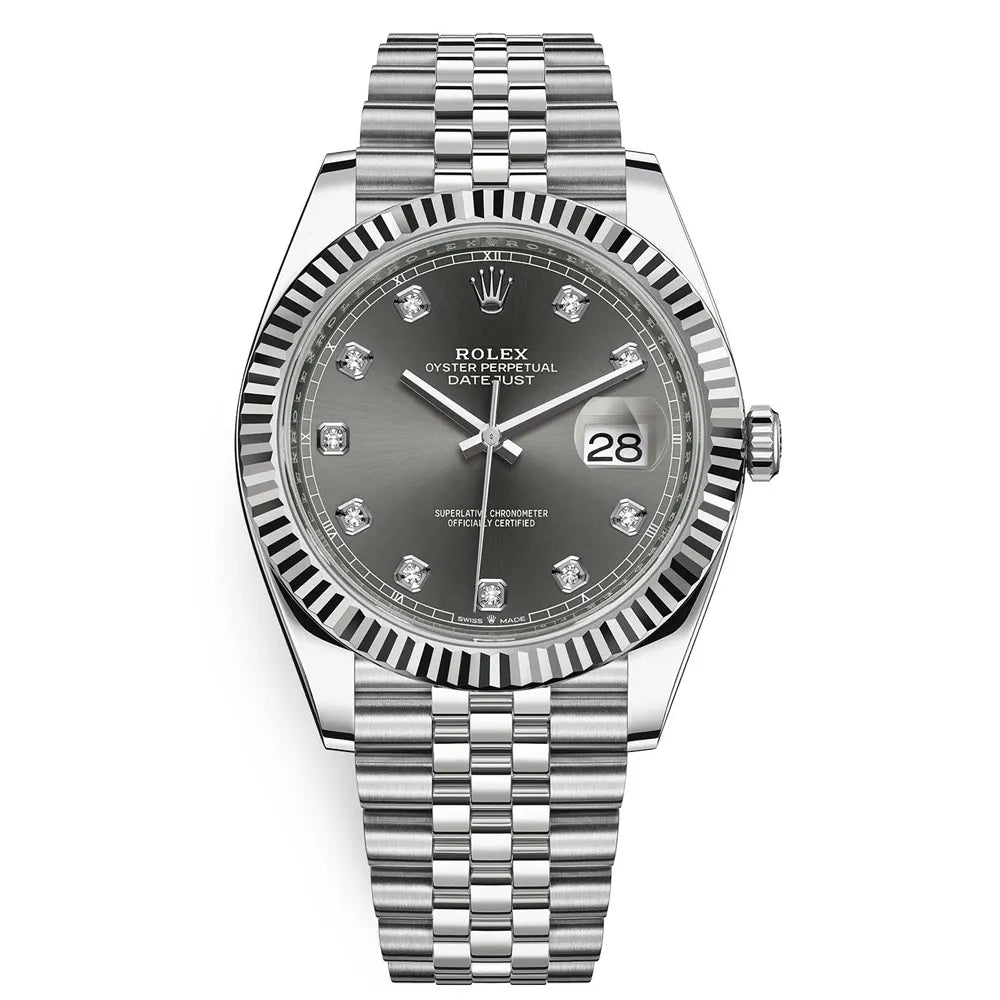 DateJust 41 Rhodium Diamond Dial 126334 Steel & 18k White Gold