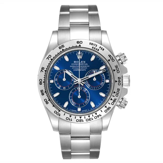 Daytona Blue Dial White Gold Chronograph Mens Watch
