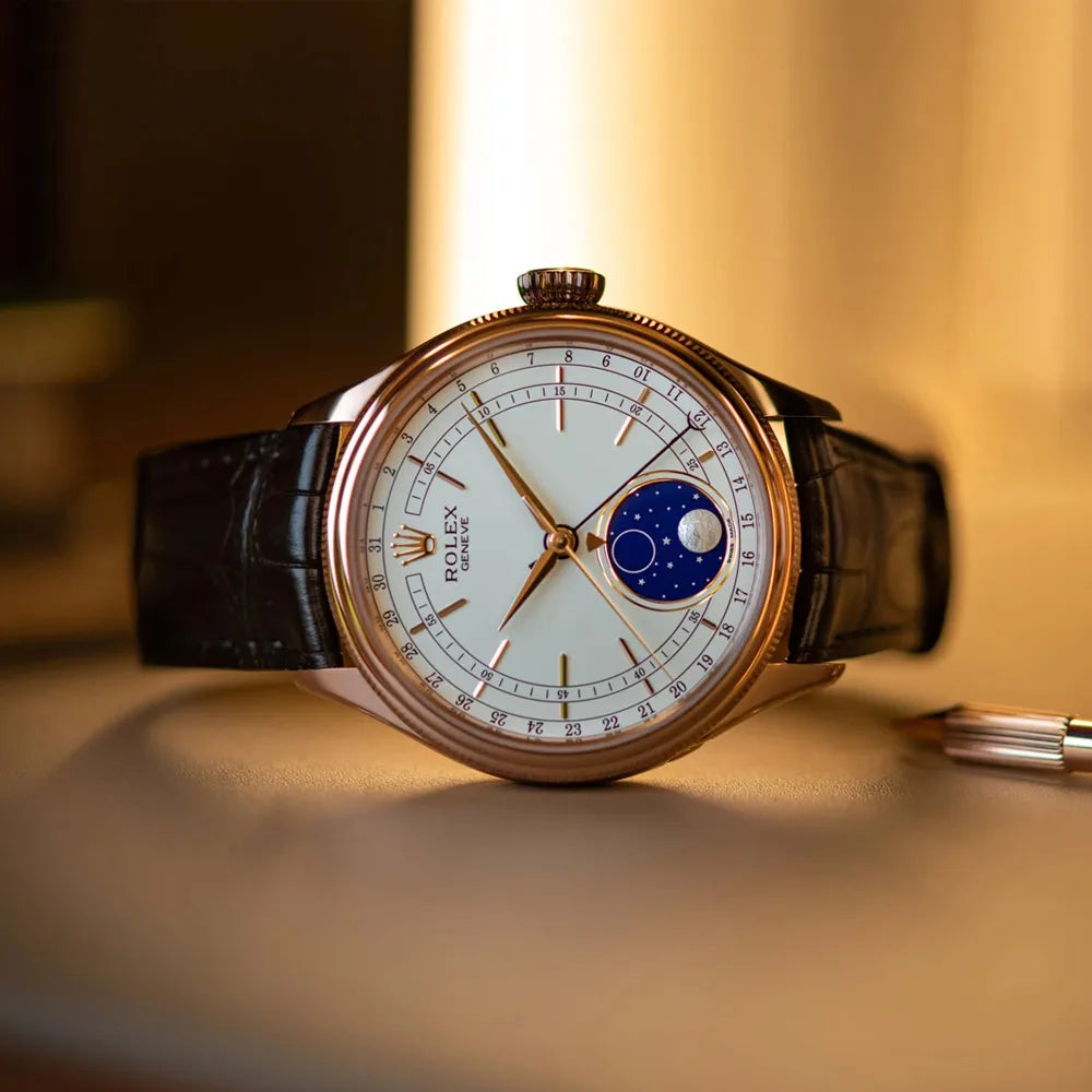 Cellini Moonphase White Dial Rose Gold 39mm Mens Watch 50535 New