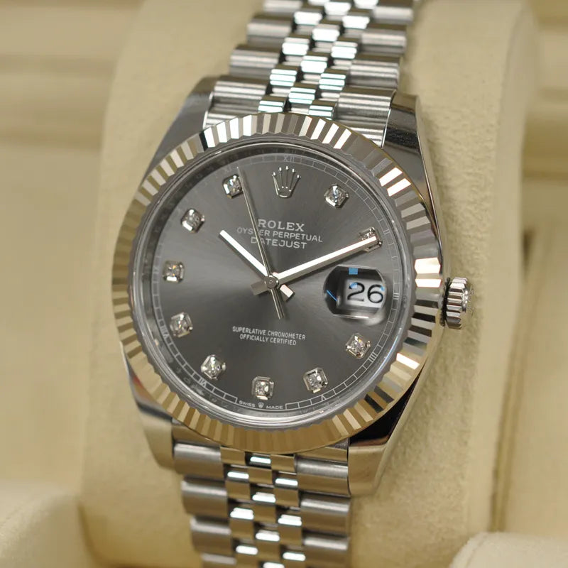 DateJust 41 Rhodium Diamond Dial 126334 Steel & 18k White Gold