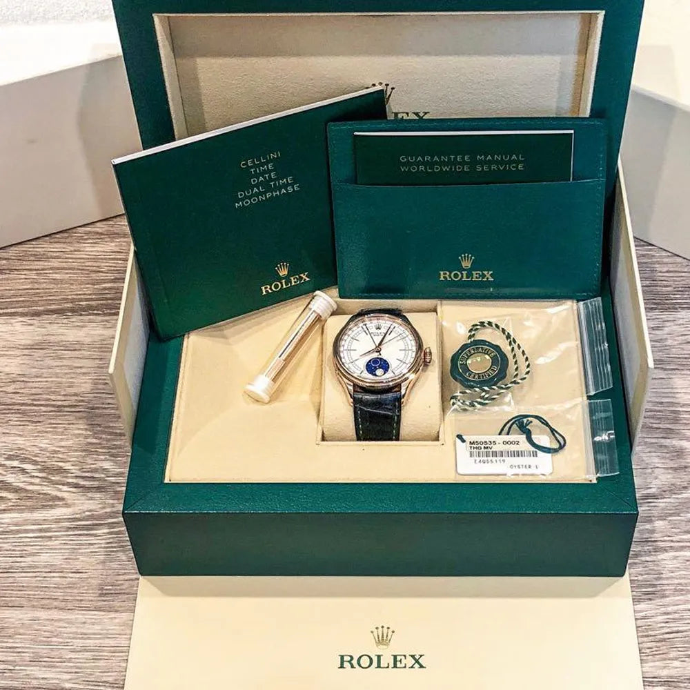 Cellini Moonphase White Dial Rose Gold 39mm Mens Watch 50535 New
