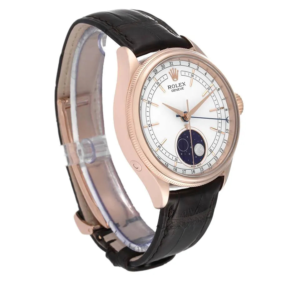 Cellini Moonphase White Dial Rose Gold 39mm Mens Watch 50535 New