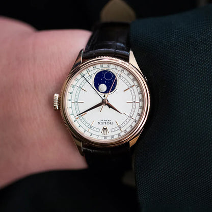 Cellini Moonphase White Dial Rose Gold 39mm Mens Watch 50535 New